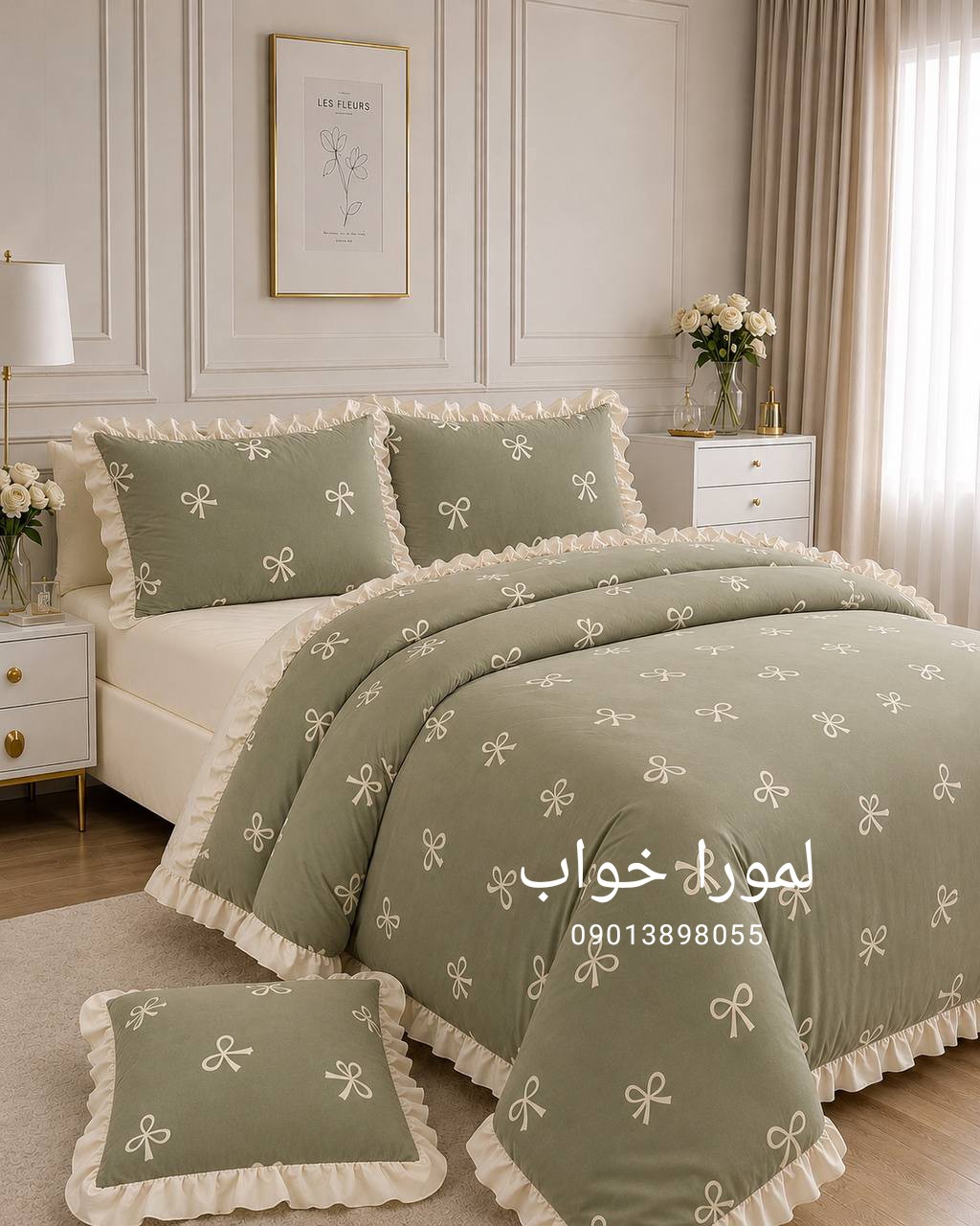 روتختی چیندار سبز با پاپیون شیری